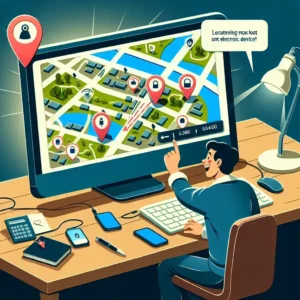 Alt text: "معرض لواجهة تطبيق Find My Device مع خريطة تظهر موقع جهاز مفقود، يوضح كيف تساعد أدوات Find My Device في استعادة الأجهزة المفقودة."