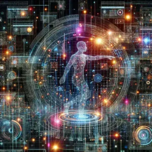 Alt text: "حلول تحليل السجلات باستخدام الذكاء الاصطناعي لثورة في إدارة البيانات الرقمية - صورة تصور تفاعلاً بين التكنولوجيا والبيانات في بيئة تحليل متقدمة."