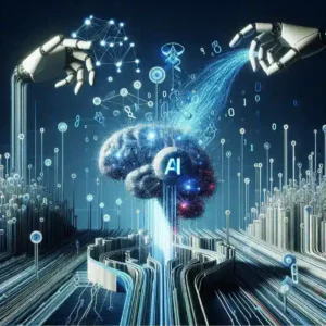 Alt text: "صورة توضح حلول تحليل السجلات بالذكاء الاصطناعي، تشمل مخططات البيانات الرقمية والتقنيات الحديثة في إدارة البيانات، تعكس الثورة التقنية في هذا المجال."